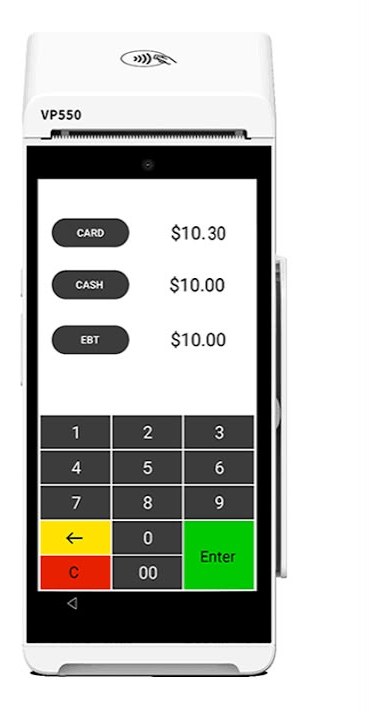 Valor VP550 dual pricing checkout screen